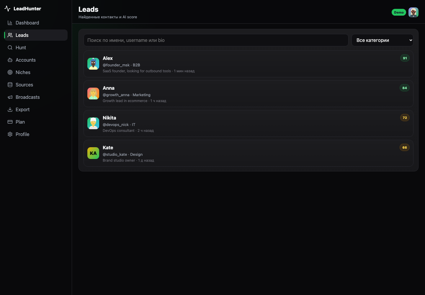 LeadHunter v6 — Leads