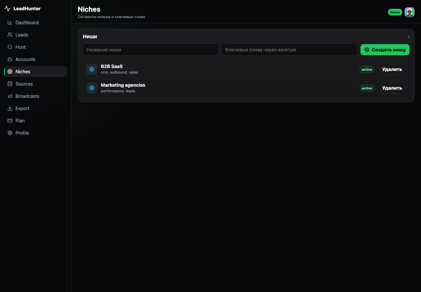 LeadHunter v6 — Niches